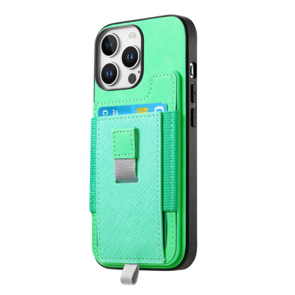 For iPhone 15 Retro Magsafe Cross Leather Pull-Out Card Bag Back Phone Case(Green) - iPhone 15 Cases by buy2fix | Online Shopping UK | buy2fix