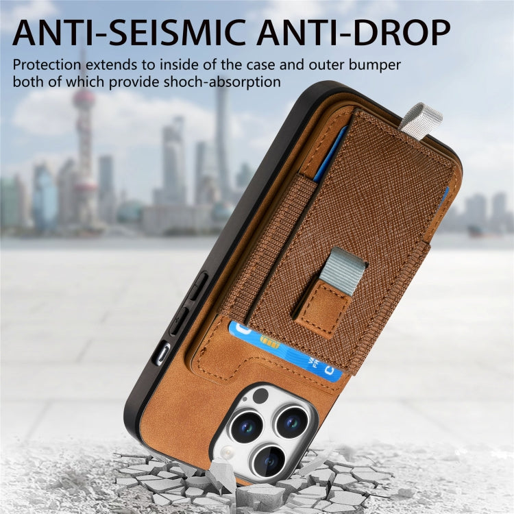 For iPhone 15 Retro Magsafe Cross Leather Pull-Out Card Bag Back Phone Case(Brown) - iPhone 15 Cases by buy2fix | Online Shopping UK | buy2fix
