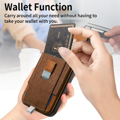 For iPhone 15 Retro Magsafe Cross Leather Pull-Out Card Bag Back Phone Case(Brown) - iPhone 15 Cases by buy2fix | Online Shopping UK | buy2fix