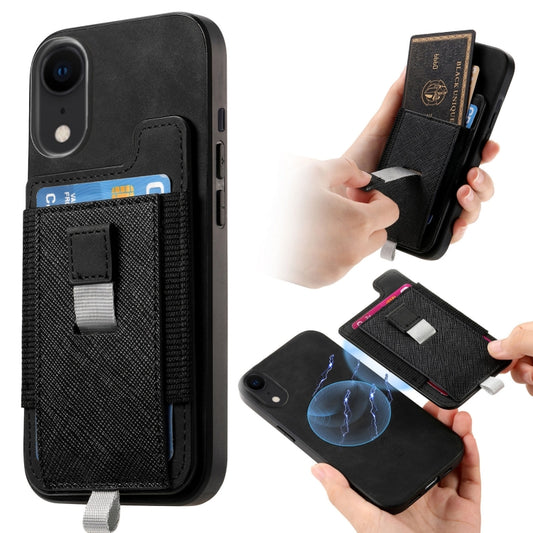 For iPhone XR Retro Magsafe Cross Leather Pull-Out Card Bag Back Phone Case(Black) - More iPhone Cases by buy2fix | Online Shopping UK | buy2fix