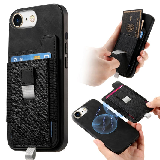 For iPhone 7 / 8 / SE 2022 Retro Magsafe Cross Leather Pull-Out Card Bag Back Phone Case(Black) - iPhone SE 2022 / 2020 / 8 / 7 Cases by buy2fix | Online Shopping UK | buy2fix