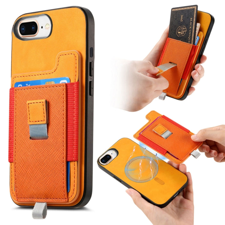 For iPhone 7 Plus / 8 Plus Retro Magsafe Cross Leather Pull-Out Card Bag Back Phone Case(Yellow) - More iPhone Cases by buy2fix | Online Shopping UK | buy2fix