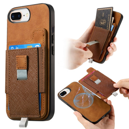 For iPhone 7 Plus / 8 Plus Retro Magsafe Cross Leather Pull-Out Card Bag Back Phone Case(Brown) - More iPhone Cases by buy2fix | Online Shopping UK | buy2fix