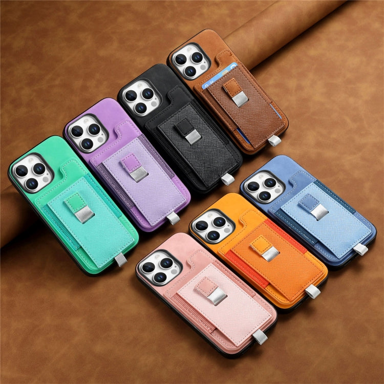 For iPhone 15 Pro Retro Magsafe Cross Leather Pull-Out Card Bag Back Phone Case(Black) - iPhone 15 Pro Cases by buy2fix | Online Shopping UK | buy2fix
