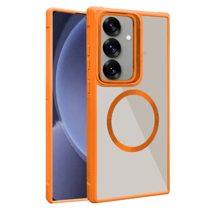 For Samsung Galaxy S25+ 5G Plated CD Texture MagSafe Acrylic Hybrid TPU Phone Case(Orange) by buy2fix