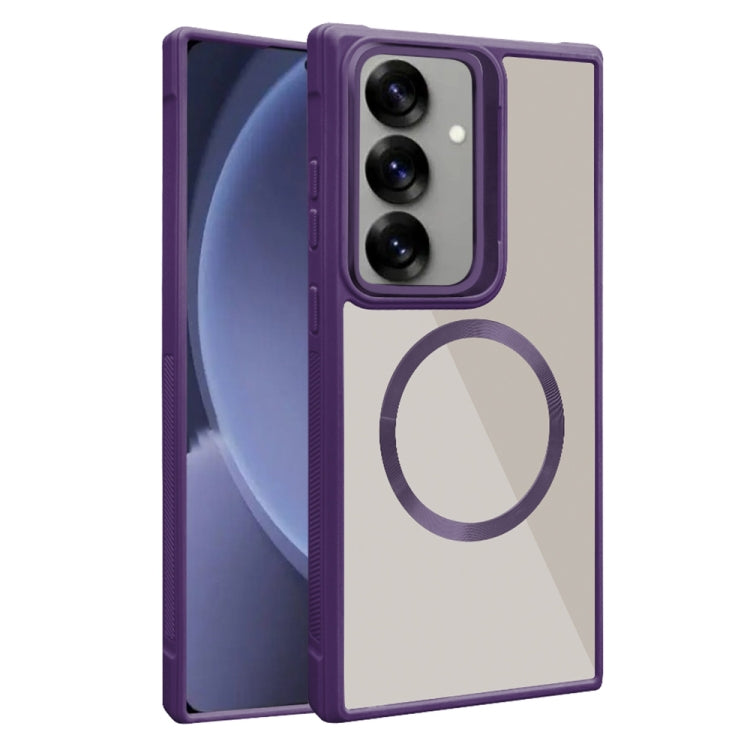For Samsung Galaxy S25+ 5G Plated CD Texture MagSafe Acrylic Hybrid TPU Phone Case(Purple) by buy2fix
