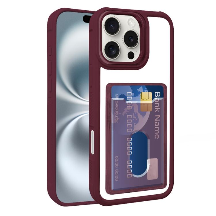 For iPhone Air Electroplated Card Bag Acrylic Hybrid TPU Phone Case(Wine Red) - iPhone Air Cases by buy2fix | Online Shopping UK | buy2fix