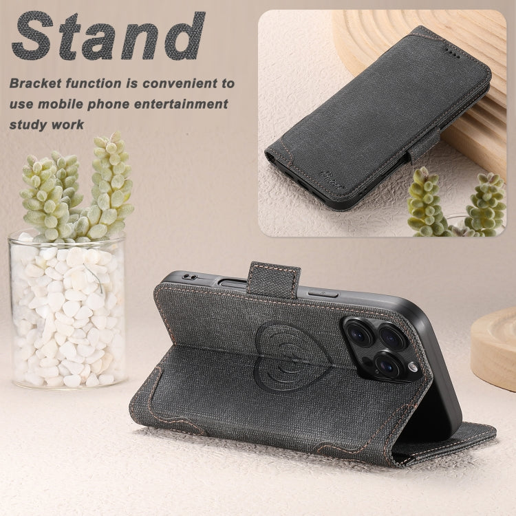 For iPhone 15 Pro Max Suteni J07 Multi-functional Horizontal MagSafe Denim Leather Phone Case(Black) - iPhone 15 Pro Max Cases by Suteni | Online Shopping UK | buy2fix