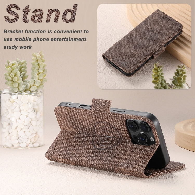 For iPhone 15 Pro Max Suteni J07 Multi-functional Horizontal MagSafe Denim Leather Phone Case(Brown) - iPhone 15 Pro Max Cases by Suteni | Online Shopping UK | buy2fix