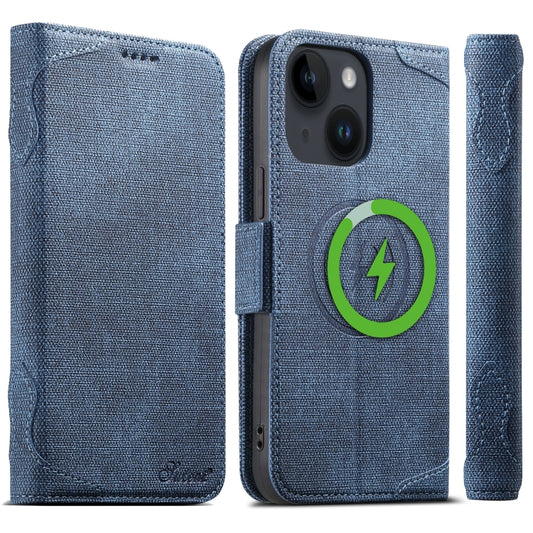 For iPhone 15 Suteni J07 Multi-functional Horizontal MagSafe Denim Leather Phone Case(Blue) - iPhone 15 Cases by Suteni | Online Shopping UK | buy2fix