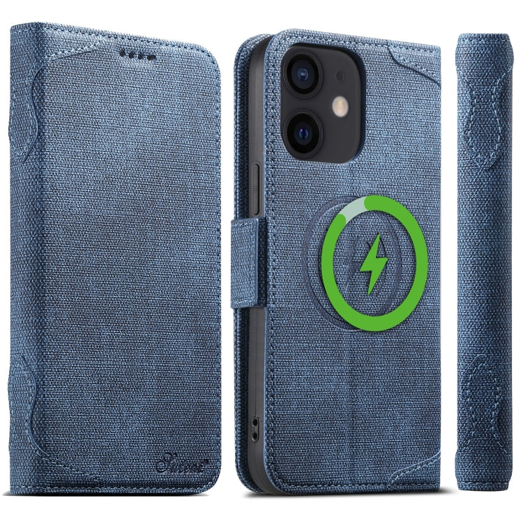 For iPhone 12 Suteni J07 Multi-functional Horizontal MagSafe Denim Leather Phone Case(Blue) - iPhone 12 / 12 Pro Cases by Suteni | Online Shopping UK | buy2fix