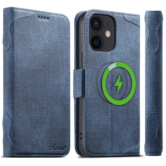 For iPhone 12 Suteni J07 Multi-functional Horizontal MagSafe Denim Leather Phone Case(Blue) - iPhone 12 / 12 Pro Cases by Suteni | Online Shopping UK | buy2fix