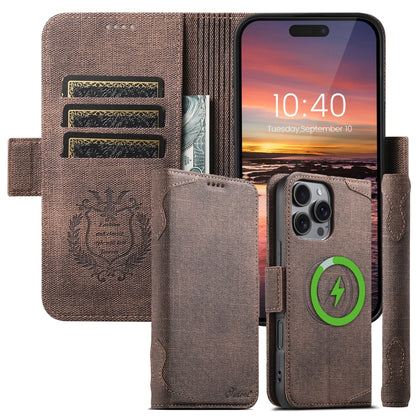 For iPhone 15 Pro Max Suteni J07 Multi-functional Horizontal MagSafe Denim Leather Phone Case(Black) - iPhone 15 Pro Max Cases by Suteni | Online Shopping UK | buy2fix