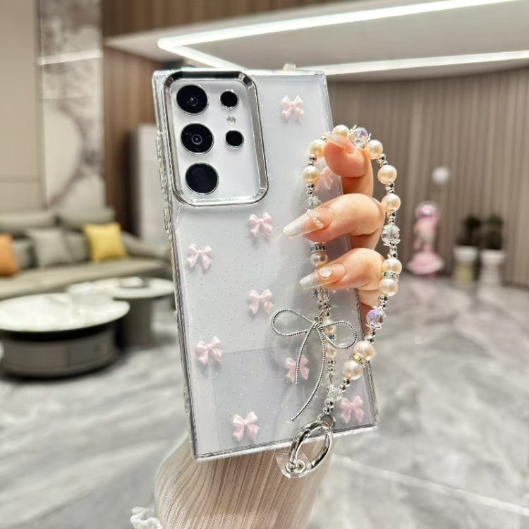 For Samsung Galaxy S25 Ultra 5G Little Fresh Bow Bracelet Chain TPU Phone Case(Pink) by buy2fix