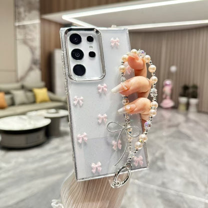 For Samsung Galaxy S25 Ultra 5G Little Fresh Bow Bracelet Chain TPU Phone Case(Pink) by buy2fix