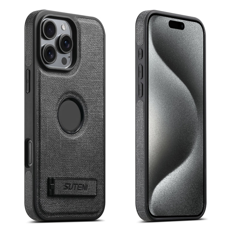 For iPhone 15 Pro Suteni G2 Holder Denim Leather Back MagSafe Phone Case(Black) - iPhone 15 Pro Cases by Suteni | Online Shopping UK | buy2fix