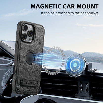 For iPhone 15 Pro Suteni G2 Holder Denim Leather Back MagSafe Phone Case(Black) - iPhone 15 Pro Cases by Suteni | Online Shopping UK | buy2fix