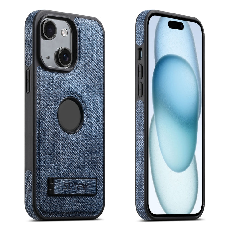 For iPhone 15 Suteni G2 Holder Denim Leather Back MagSafe Phone Case(Blue) - iPhone 15 Cases by Suteni | Online Shopping UK | buy2fix