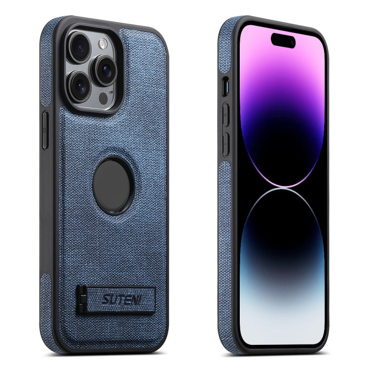 For iPhone 14 Pro Suteni G2 Holder Denim Leather Back MagSafe Phone Case(Blue) - iPhone 14 Pro Cases by Suteni | Online Shopping UK | buy2fix