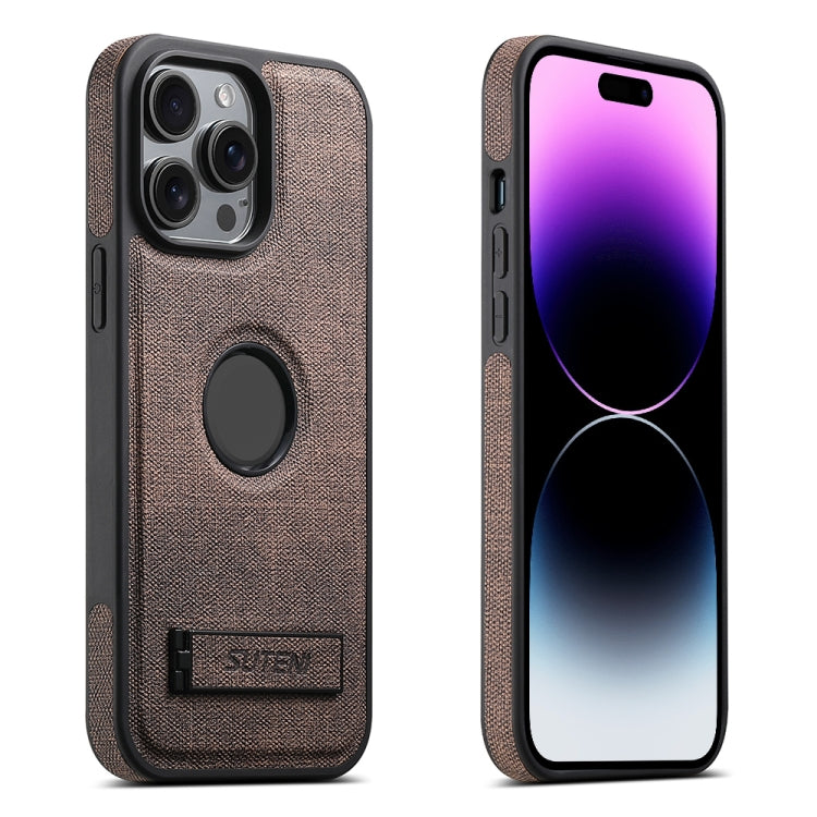 For iPhone 14 Pro Max Suteni G2 Holder Denim Leather Back MagSafe Phone Case(Brown) - iPhone 14 Pro Max Cases by Suteni | Online Shopping UK | buy2fix