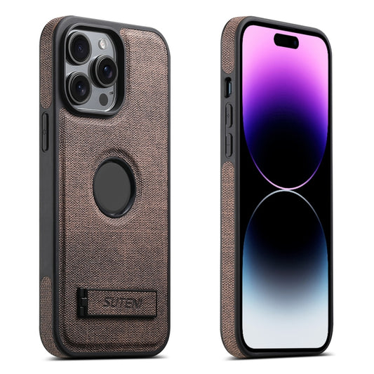 For iPhone 14 Pro Max Suteni G2 Holder Denim Leather Back MagSafe Phone Case(Brown) - iPhone 14 Pro Max Cases by Suteni | Online Shopping UK | buy2fix