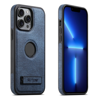 For iPhone 13 Pro Max Suteni G2 Holder Denim Leather Back MagSafe Phone Case(Blue) - iPhone 13 Pro Max Cases by Suteni | Online Shopping UK | buy2fix