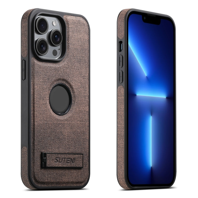For iPhone 13 Pro Suteni G2 Holder Denim Leather Back MagSafe Phone Case(Brown) - iPhone 13 Pro Cases by Suteni | Online Shopping UK | buy2fix