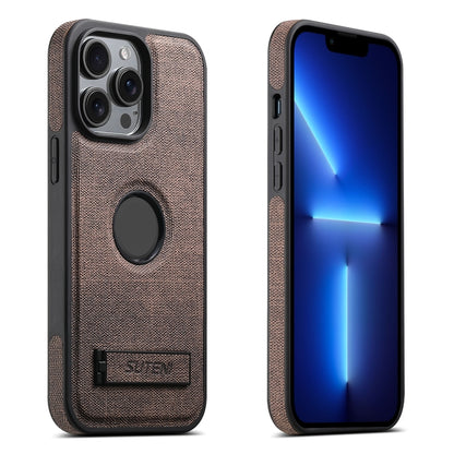For iPhone 13 Pro Suteni G2 Holder Denim Leather Back MagSafe Phone Case(Brown) - iPhone 13 Pro Cases by Suteni | Online Shopping UK | buy2fix