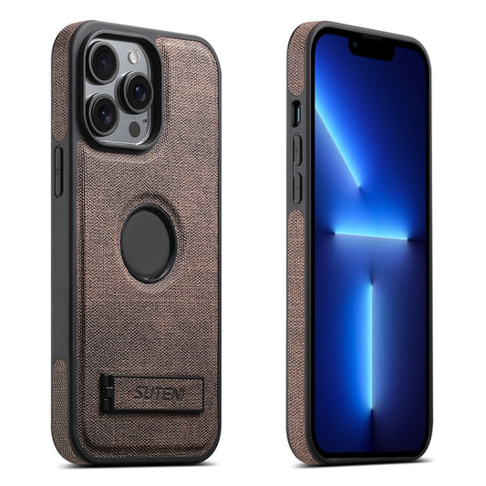 For iPhone 13 Pro Suteni G2 Holder Denim Leather Back MagSafe Phone Case(Brown) - iPhone 13 Pro Cases by Suteni | Online Shopping UK | buy2fix