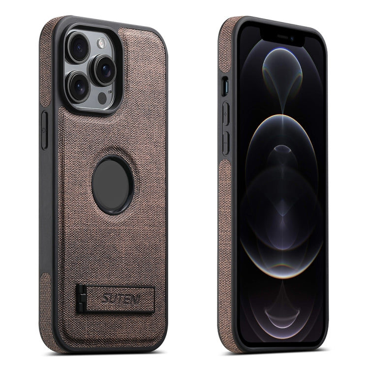 For iPhone 12 Pro Max Suteni G2 Holder Denim Leather Back MagSafe Phone Case(Brown) - iPhone 12 Pro Max Cases by Suteni | Online Shopping UK | buy2fix