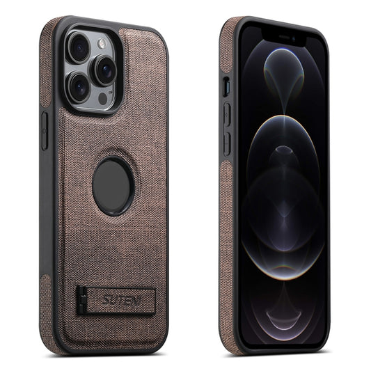 For iPhone 12 Pro Max Suteni G2 Holder Denim Leather Back MagSafe Phone Case(Brown) - iPhone 12 Pro Max Cases by Suteni | Online Shopping UK | buy2fix