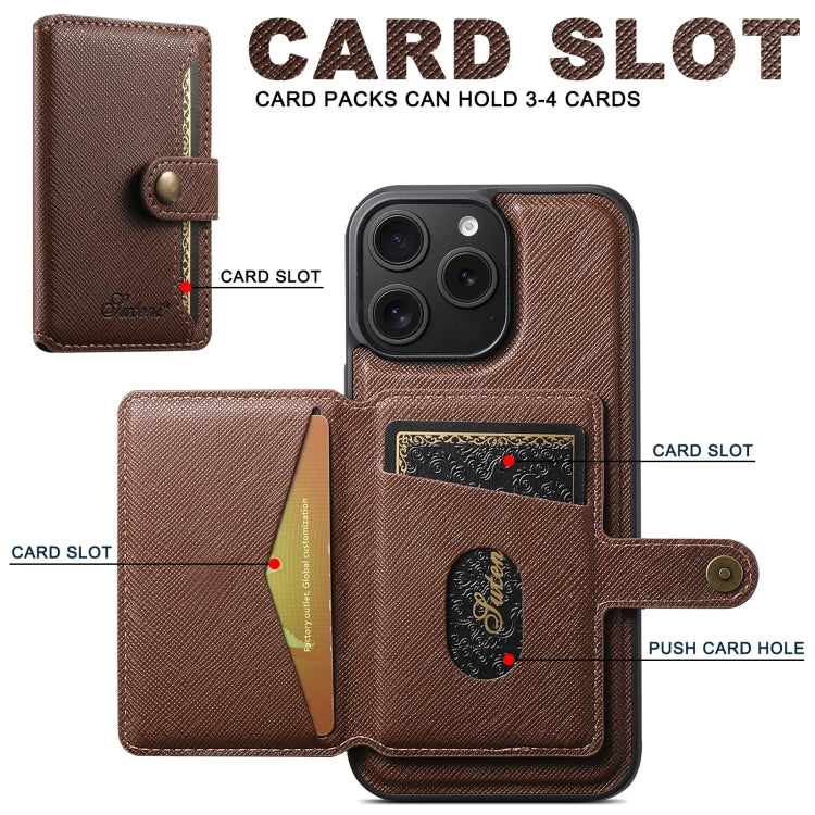 For iPhone 15 Pro Max Suteni H20 Cross-Grain MagSafe Horizontal Card Bag Back Phone Case(Brown) - iPhone 15 Pro Max Cases by Suteni | Online Shopping UK | buy2fix
