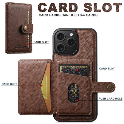 For iPhone 15 Pro Max Suteni H20 Cross-Grain MagSafe Horizontal Card Bag Back Phone Case(Brown) - iPhone 15 Pro Max Cases by Suteni | Online Shopping UK | buy2fix
