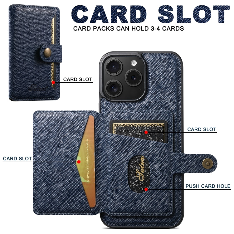 For iPhone 15 Pro Max Suteni H20 Cross-Grain MagSafe Horizontal Card Bag Back Phone Case(Blue) - iPhone 15 Pro Max Cases by Suteni | Online Shopping UK | buy2fix