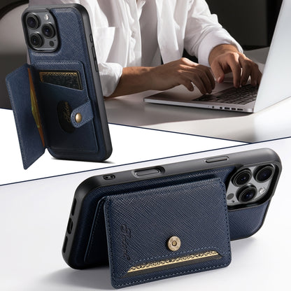 For iPhone 15 Pro Max Suteni H20 Cross-Grain MagSafe Horizontal Card Bag Back Phone Case(Blue) - iPhone 15 Pro Max Cases by Suteni | Online Shopping UK | buy2fix