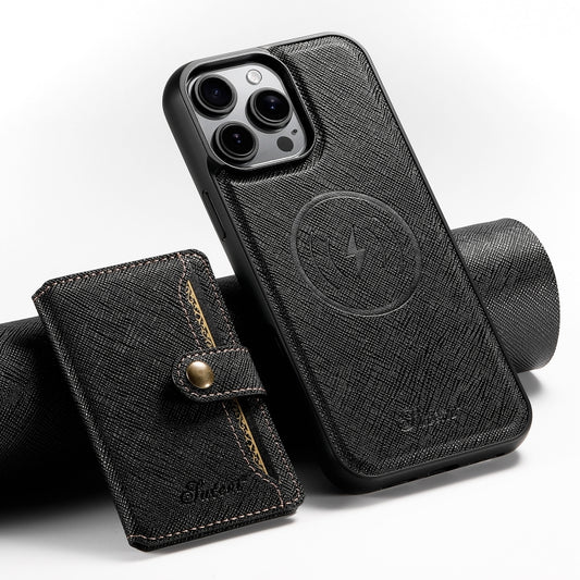 For iPhone 13 Pro Suteni H20 Cross-Grain MagSafe Horizontal Card Bag Back Phone Case(Black) - iPhone 16 Pro Cases by Suteni | Online Shopping UK | buy2fix