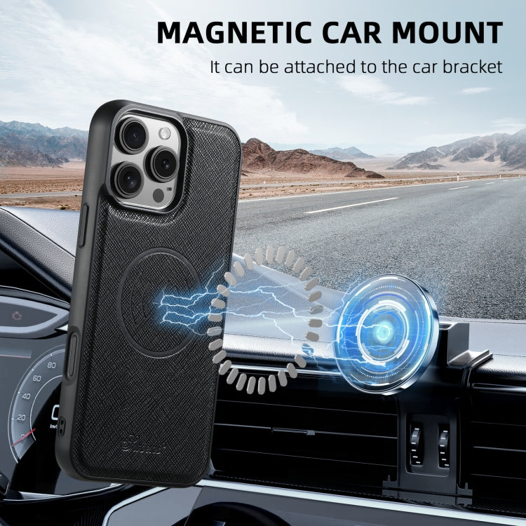 For iPhone 13 Pro Suteni H20 Cross-Grain MagSafe Horizontal Card Bag Back Phone Case(Black) - iPhone 16 Pro Cases by Suteni | Online Shopping UK | buy2fix