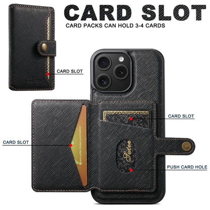 For iPhone 13 Pro Suteni H20 Cross-Grain MagSafe Horizontal Card Bag Back Phone Case(Black) - iPhone 16 Pro Cases by Suteni | Online Shopping UK | buy2fix