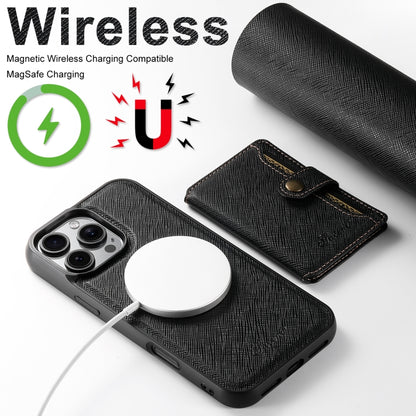 For iPhone 13 Pro Suteni H20 Cross-Grain MagSafe Horizontal Card Bag Back Phone Case(Black) - iPhone 16 Pro Cases by Suteni | Online Shopping UK | buy2fix