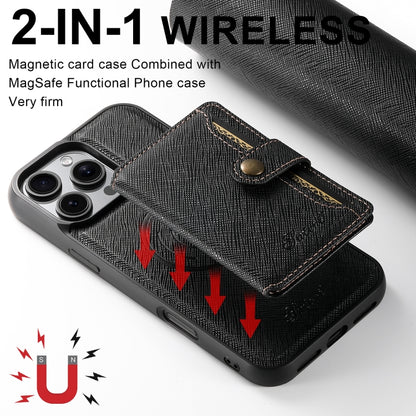 For iPhone 13 Pro Suteni H20 Cross-Grain MagSafe Horizontal Card Bag Back Phone Case(Black) - iPhone 16 Pro Cases by Suteni | Online Shopping UK | buy2fix