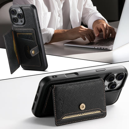 For iPhone 13 Pro Suteni H20 Cross-Grain MagSafe Horizontal Card Bag Back Phone Case(Black) - iPhone 16 Pro Cases by Suteni | Online Shopping UK | buy2fix