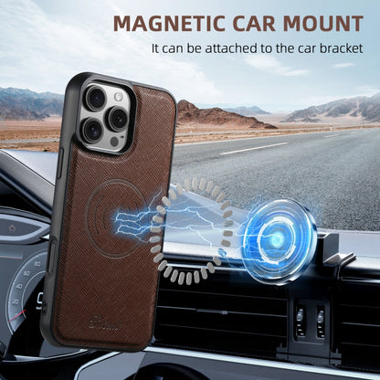 For iPhone 13 Pro Suteni H20 Cross-Grain MagSafe Horizontal Card Bag Back Phone Case(Brown) - iPhone 16 Pro Cases by Suteni | Online Shopping UK | buy2fix
