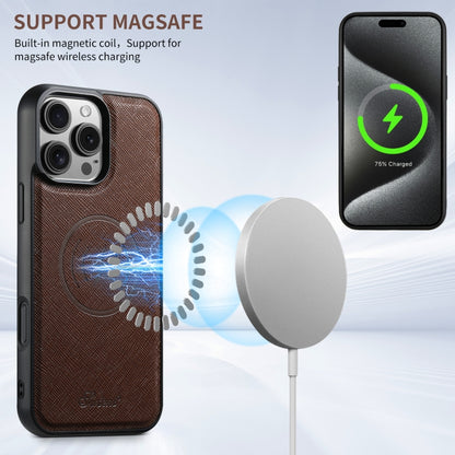 For iPhone 13 Pro Suteni H20 Cross-Grain MagSafe Horizontal Card Bag Back Phone Case(Brown) - iPhone 16 Pro Cases by Suteni | Online Shopping UK | buy2fix