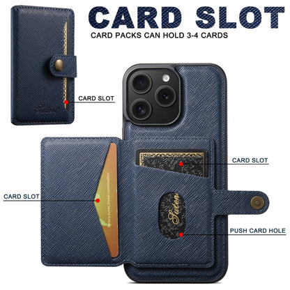 For iPhone 13 Pro Suteni H20 Cross-Grain MagSafe Horizontal Card Bag Back Phone Case(Blue) - iPhone 16 Pro Cases by Suteni | Online Shopping UK | buy2fix