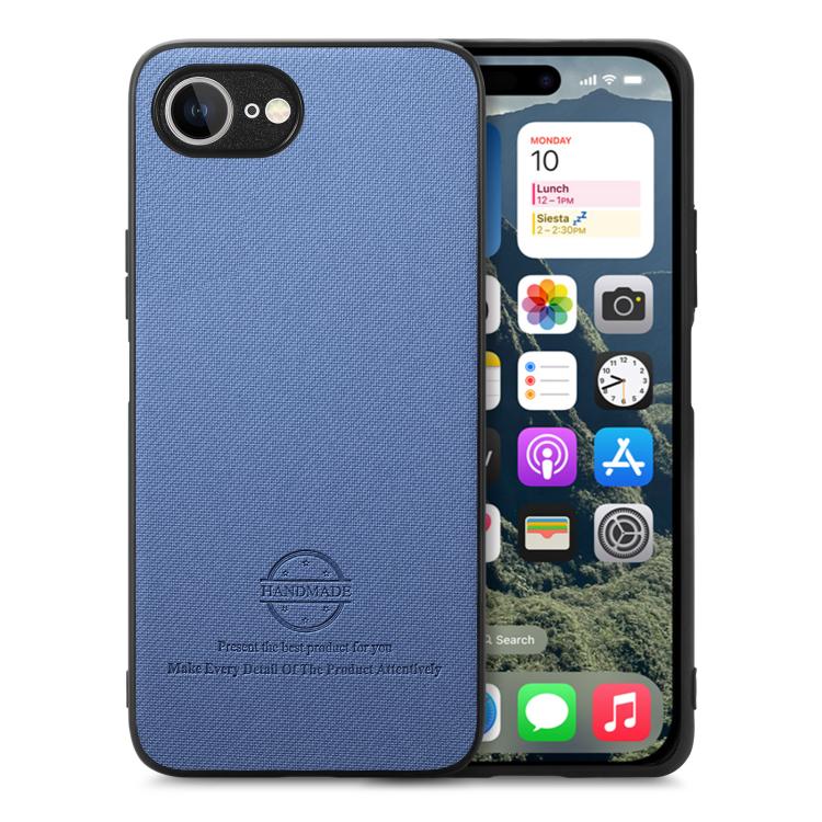 For iPhone 16e Twill Fabric Leather Skin Back Phone Case(Blue) - iPhone 16e Cases by buy2fix | Online Shopping UK | buy2fix