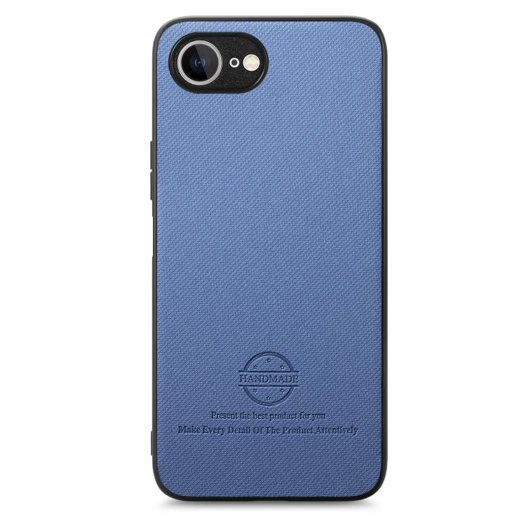 For iPhone 16e Twill Fabric Leather Skin Back Phone Case(Blue) - iPhone 16e Cases by buy2fix | Online Shopping UK | buy2fix