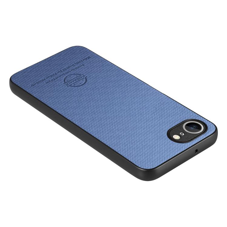 For iPhone 16e Twill Fabric Leather Skin Back Phone Case(Blue) - iPhone 16e Cases by buy2fix | Online Shopping UK | buy2fix