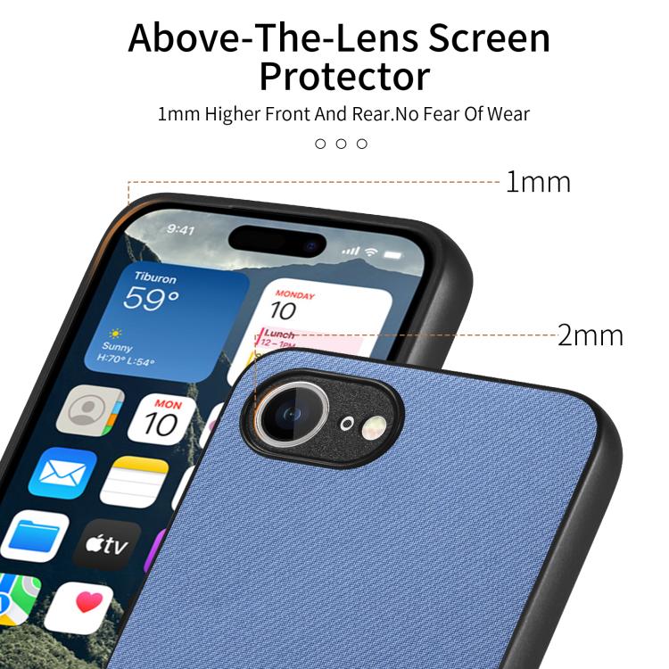 For iPhone 16e Twill Fabric Leather Skin Back Phone Case(Blue) - iPhone 16e Cases by buy2fix | Online Shopping UK | buy2fix