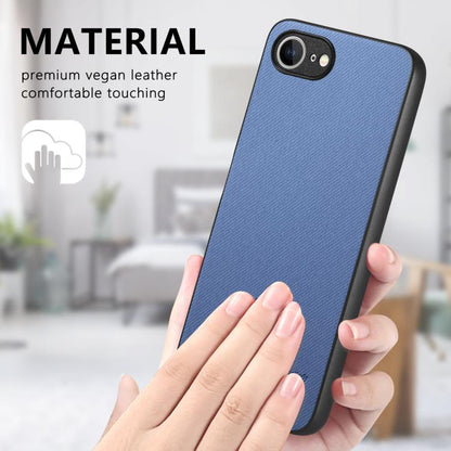 For iPhone 16e Twill Fabric Leather Skin Back Phone Case(Blue) - iPhone 16e Cases by buy2fix | Online Shopping UK | buy2fix
