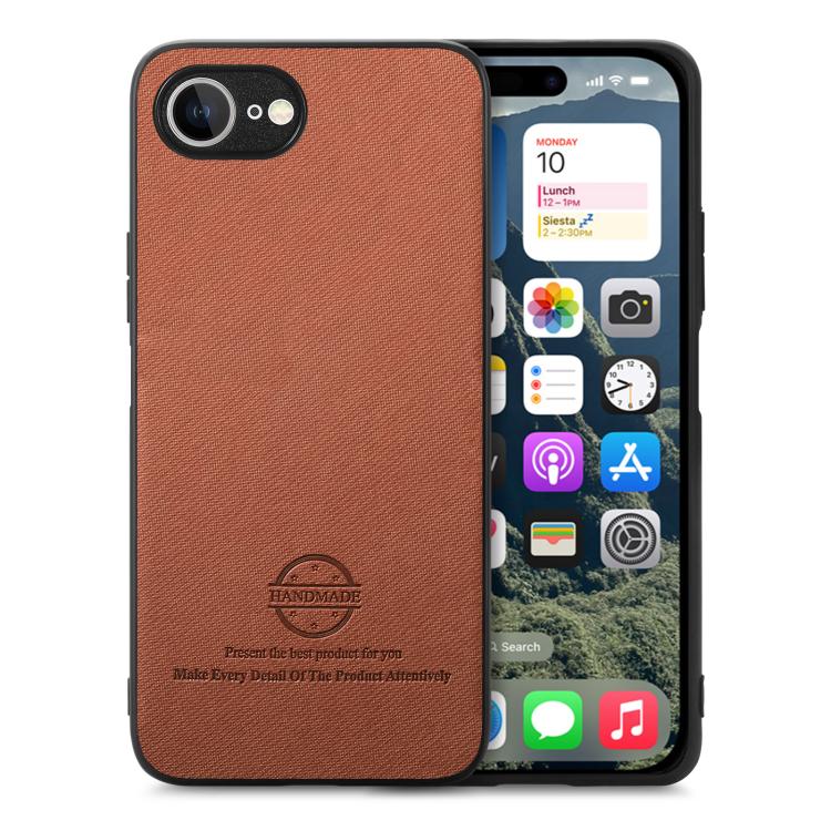 For iPhone 16e Twill Fabric Leather Skin Back Phone Case(Brown) - iPhone 16e Cases by buy2fix | Online Shopping UK | buy2fix